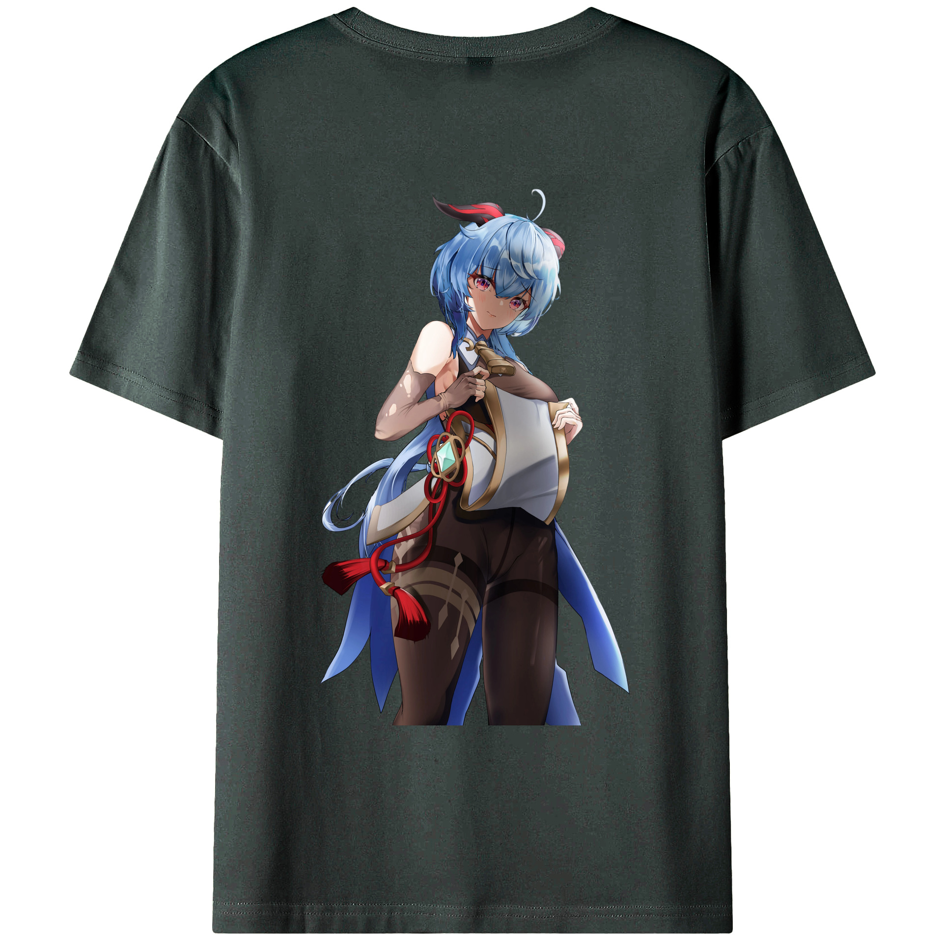 げんし神 甘雨 かんう genshin Ganyu 綿100％ メンズ半袖Tシャツ（バックプリント） 通気性